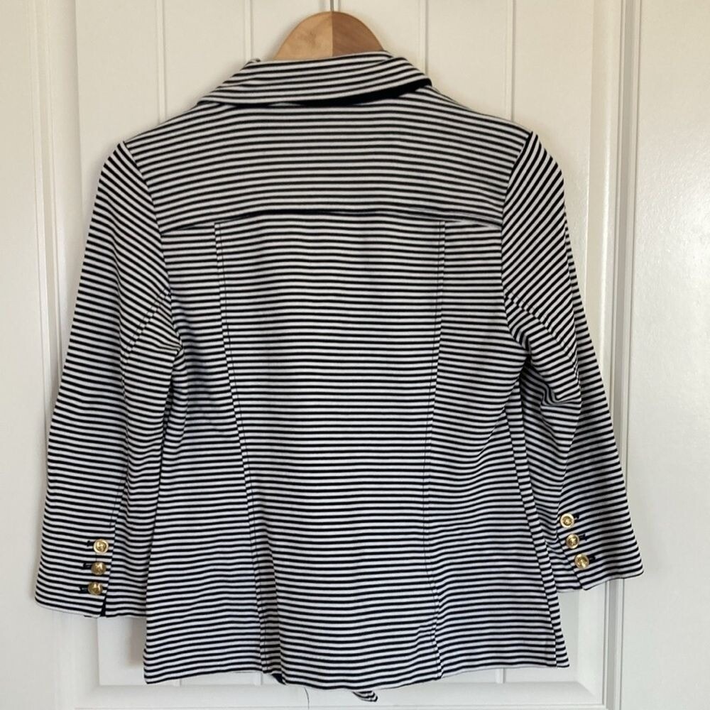 Cabi Womens 823 Knit Double Breasted Blazer Blue White Size M Nautical Preppy - Picture 10 of 11
